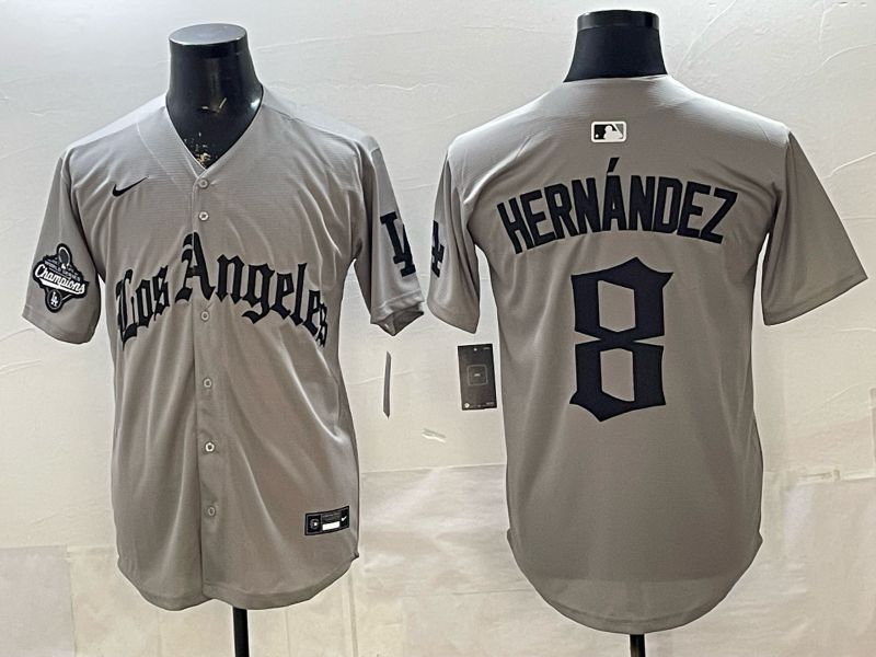 Men 2026 Los Angeles Dodgers #8 Hernandez Grey Five generations Nike MLB Jersey style 0010